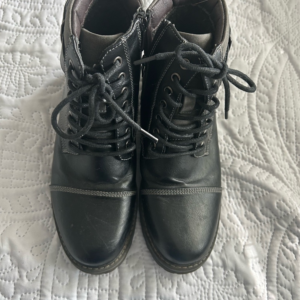 Men's Black Leather Lace-Up Work Boots